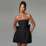 Women summer sexy jacquard strapless bow dress（Processing time need 3-6 days）