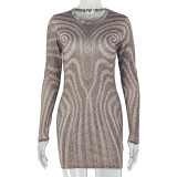 Women printed round neck bodycon sexy dress