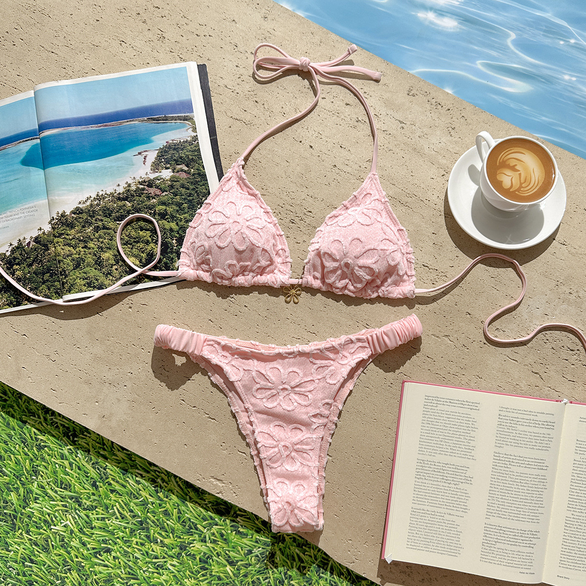Floral Embroidered Lace Hollow-Out Two-Piece Swimsuit