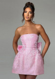 Women summer sexy jacquard strapless bow dress（Processing time need 3-6 days）