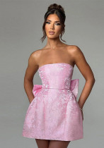 Women summer sexy jacquard strapless bow dress(Processing time need 3-6 days) Women summer sexy jacquard strapless bow dress(Processing time need 3-6 days)