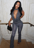 Women printed polka dot halter neck sleeveless jumpsuit
