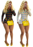 Women Autumn Polka Dot Print Long-Sleeve Top and Shorts Two-Piece Set