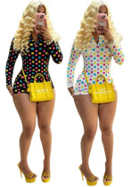 Women Autumn Polka Dot Print Long-Sleeve Top and Shorts Two-Piece Set Women Autumn Polka Dot Print Long-Sleeve Top and Shorts Two-Piece Set