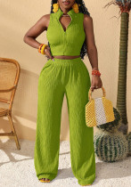 Women Summer Casual Zipper Sleeveless Top and Wide-Leg Pants Two-Piece Set Women Summer Casual Zipper Sleeveless Top and Wide-Leg Pants Two-Piece Set