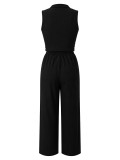 Women Summer Casual Zipper Sleeveless Top and Wide-Leg Pants Two-Piece Set