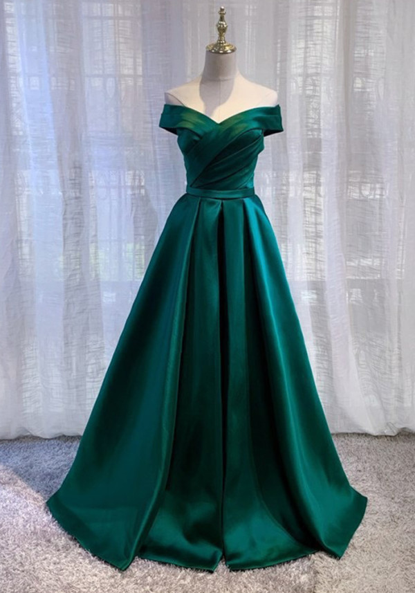 Women off-shoulder dark green formal party evening dress(Processing time need 3-6 days)