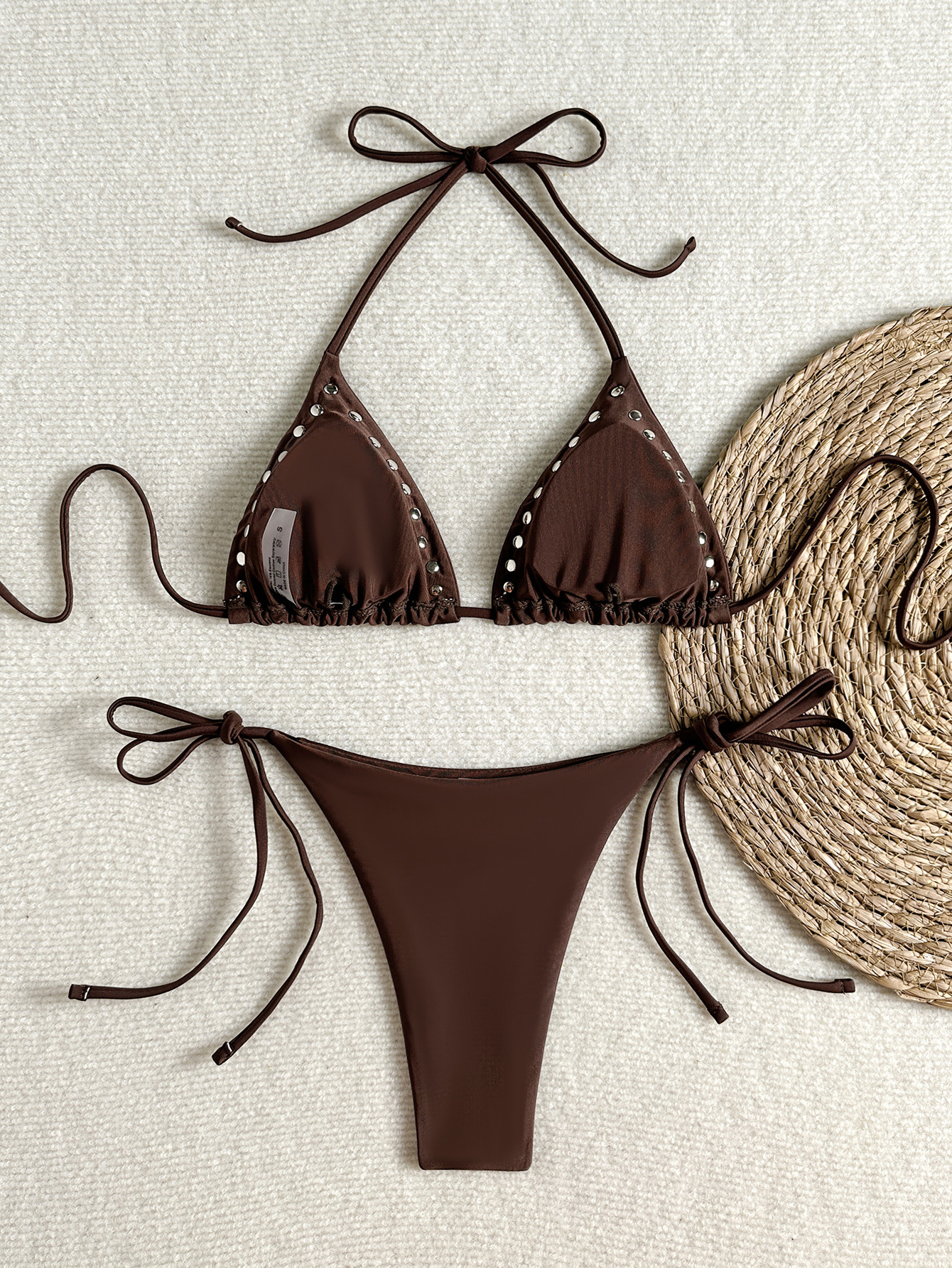 Halter Neck Metal Rivet Hollow-Out Two-Piece Bikini