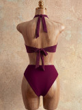 Women Backless Cross-Style Metallic Jewelry One-Piece Swimwear