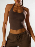 Women Square Neck Halter Neck Seamless Yoga Fitness Tank Top with Bra Pads