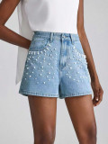 Women's Fashion Beaded Denim Shorts