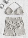 Women Seamless Stretch Yoga Halter Neck Tank Top Yoga Pants Fitness Two-Piece Set