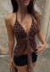 Women's Summer Polka Dot Print Sexy Deep V-Neck Halter Neck Tie-Up Camisole Top