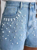 Women's Fashion Beaded Denim Shorts