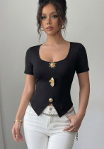 Women's Summer Fashion Slim-Fit Short Sleeve U-Neck T-Shirt Top Women's Summer Fashion Slim-Fit Short Sleeve U-Neck T-Shirt Top