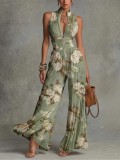 Women's Fashion Sexy Pleated Halter Neck Wide Leg Jumpsuit