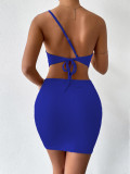 Women's One-Shoulder Drawstring Cut-Out Strap Bodycon Dress