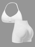 Women Seamless Stretch Yoga Halter Neck Tank Top Yoga Pants Fitness Two-Piece Set