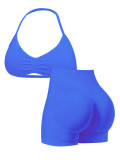 Women Seamless Stretch Yoga Halter Neck Tank Top Yoga Pants Fitness Two-Piece Set