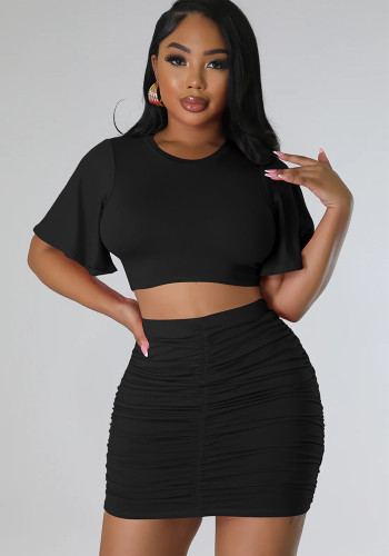 Women's Fashion Sexy Crop Top and Bodycon Skirt Two-Piece Set