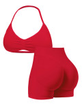 Women Seamless Stretch Yoga Halter Neck Tank Top Yoga Pants Fitness Two-Piece Set