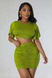 Women's Fashion Sexy Crop Top and Bodycon Skirt Two-Piece Set