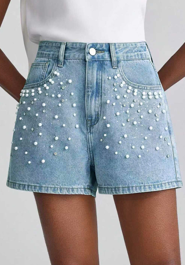 Women's Fashion Beaded Denim Shorts