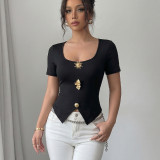 Women's Summer Fashion Slim-Fit Short Sleeve U-Neck T-Shirt Top