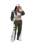 Women's Autumn Winter Contrast Color Zip-Up Top and Long Pants Two-Piece Set