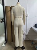 Women's Fashion Zip-Up To] and Multi-Pocket Pants Casual Solid Color Two-Piece Set