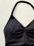 Women Stretch Halter Neck Tank with Bra Pads Seamless Yoga Fitness Two-Piece Set