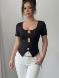 Women's Summer Fashion Slim-Fit Short Sleeve U-Neck T-Shirt Top