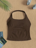 Women Square Neck Halter Neck Seamless Yoga Fitness Tank Top with Bra Pads