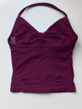 Women Stretch Halter Neck Tank with Bra Pads Seamless Yoga Fitness Two-Piece Set