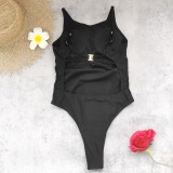 Women Solid Backless One-Piece Swimwear