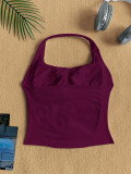 Women Square Neck Halter Neck Seamless Yoga Fitness Tank Top with Bra Pads