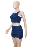Women's Casual White Striped Sleeveless Tank Top and Mini Skirt Fashion Two-Piece Set