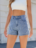 Women's Fashion Beaded Denim Shorts