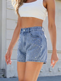 Women's Fashion Beaded Denim Shorts