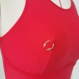 Women Solid Backless One-Piece Swimwear