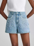 Women's Fashion Beaded Denim Shorts