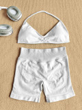 Women Seamless Stretch Yoga Halter Neck Tank Top Yoga Pants Fitness Two-Piece Set