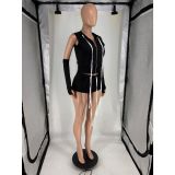 Women's Fashion Sexy Solid Color Zip-Up Sleeveless Top and Casual Sport Shorts Two-Piece Set