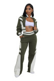 Women's Autumn Winter Contrast Color Zip-Up Top and Long Pants Two-Piece Set