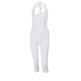 Women's Summer Polka Dot Halter Neck Corset Waist Cropped Jumpsuit