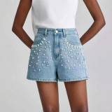 Women's Fashion Beaded Denim Shorts