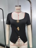 Women's Summer Fashion Slim-Fit Short Sleeve U-Neck T-Shirt Top