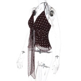 Women's Summer Polka Dot Print Sexy Deep V-Neck Halter Neck Tie-Up Camisole Top