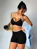 Women Seamless Stretch Yoga Halter Neck Tank Top Yoga Pants Fitness Two-Piece Set