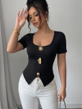 Women's Summer Fashion Slim-Fit Short Sleeve U-Neck T-Shirt Top